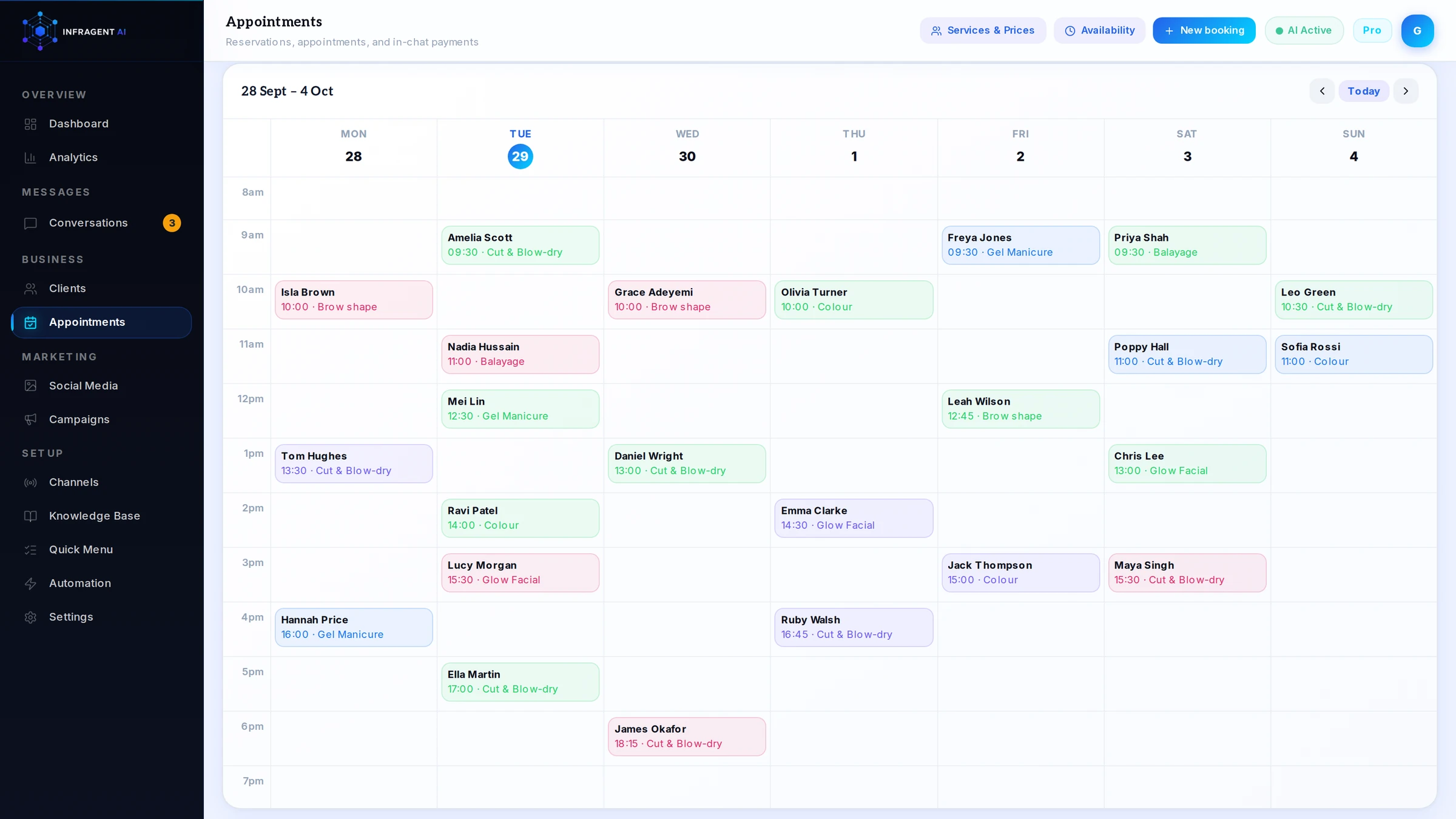 Appointments calendar filled by the AI